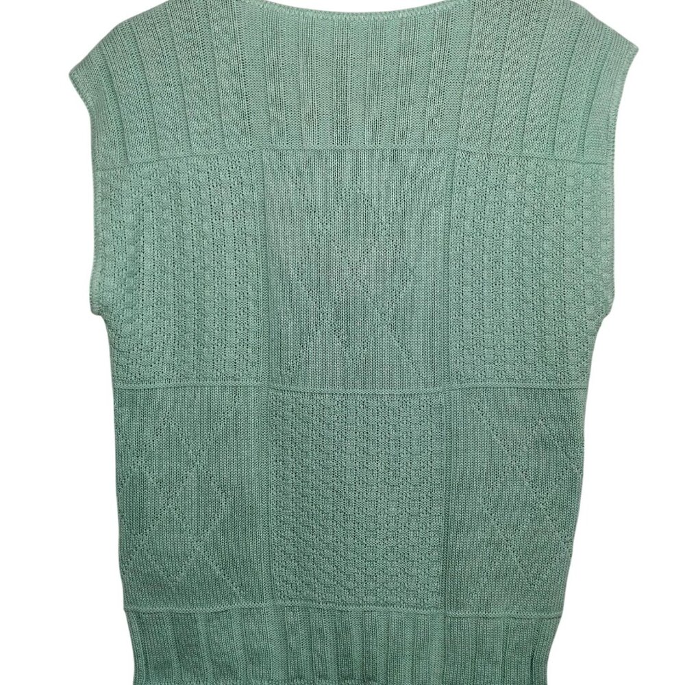 Vintage Sweater Small Sleeveless Mint Green Embroidered Flowers Grannycore - Picture 2 of 12